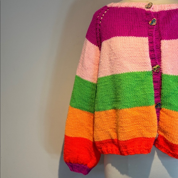Handmade oversized Colorful Striped cardigan Women's Sweater size medium - Picture 2 of 10